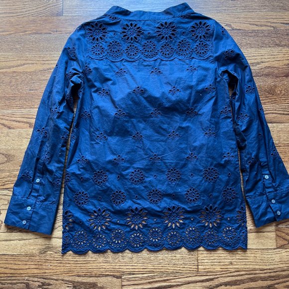 J Crew Eyelit Funnel Neck Top Navy - Picture 6 of 6